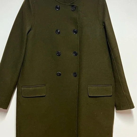 Vince Olive Double Breasted  Lightweight Spring Wool Trench Coat Sz M - Picture 3 of 5